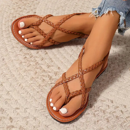 Damen Flache Sandalen Geflochten Sommer