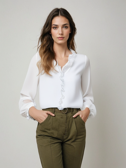 Damen Bluse Langarm Rüschen