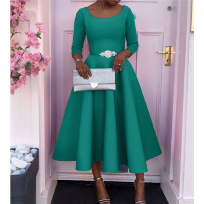 Damen Midi-Kleid Rundhals Einfach