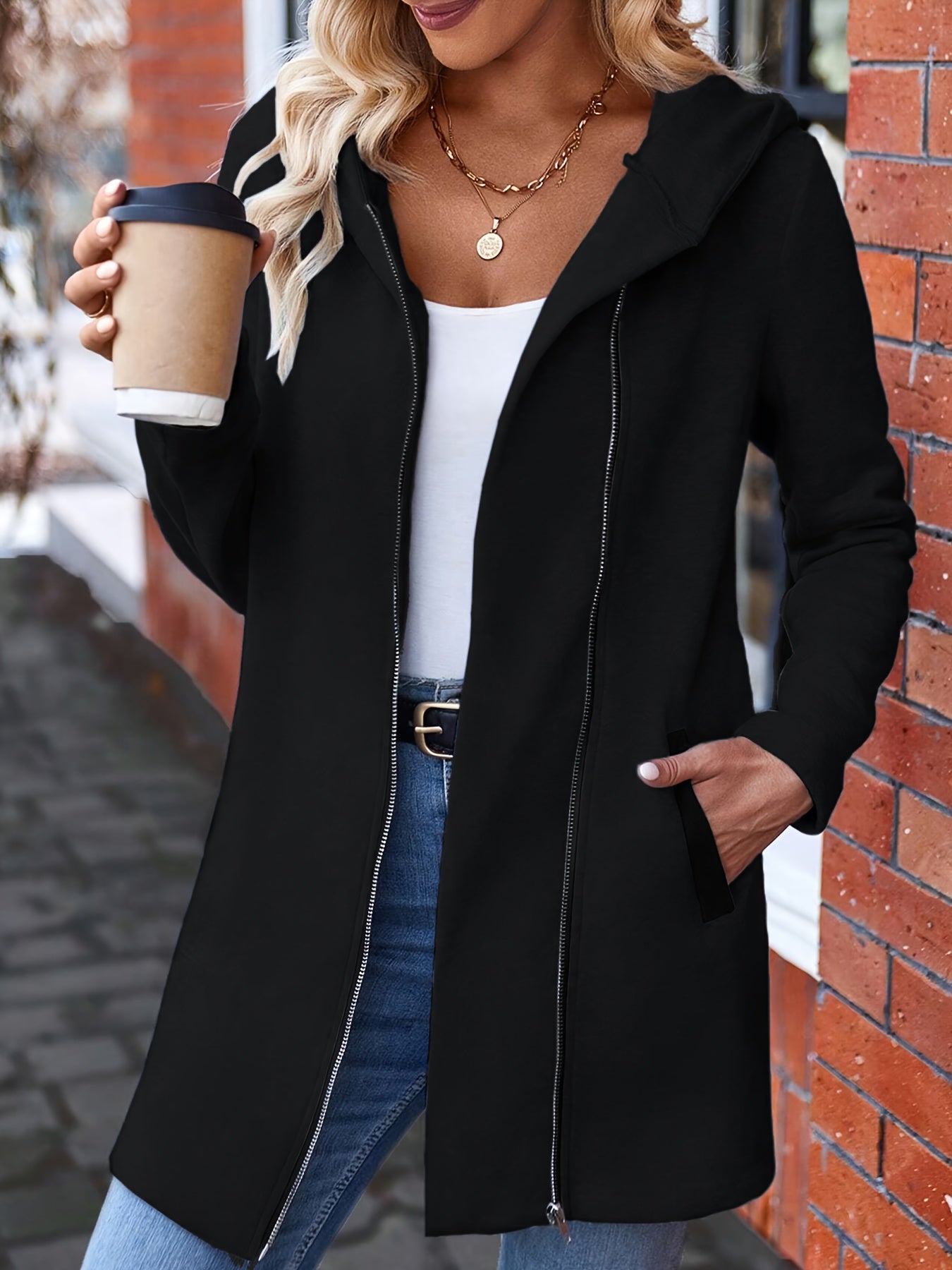 Kapuzenjacke Damen Polyester Baumwolle Komfortabel