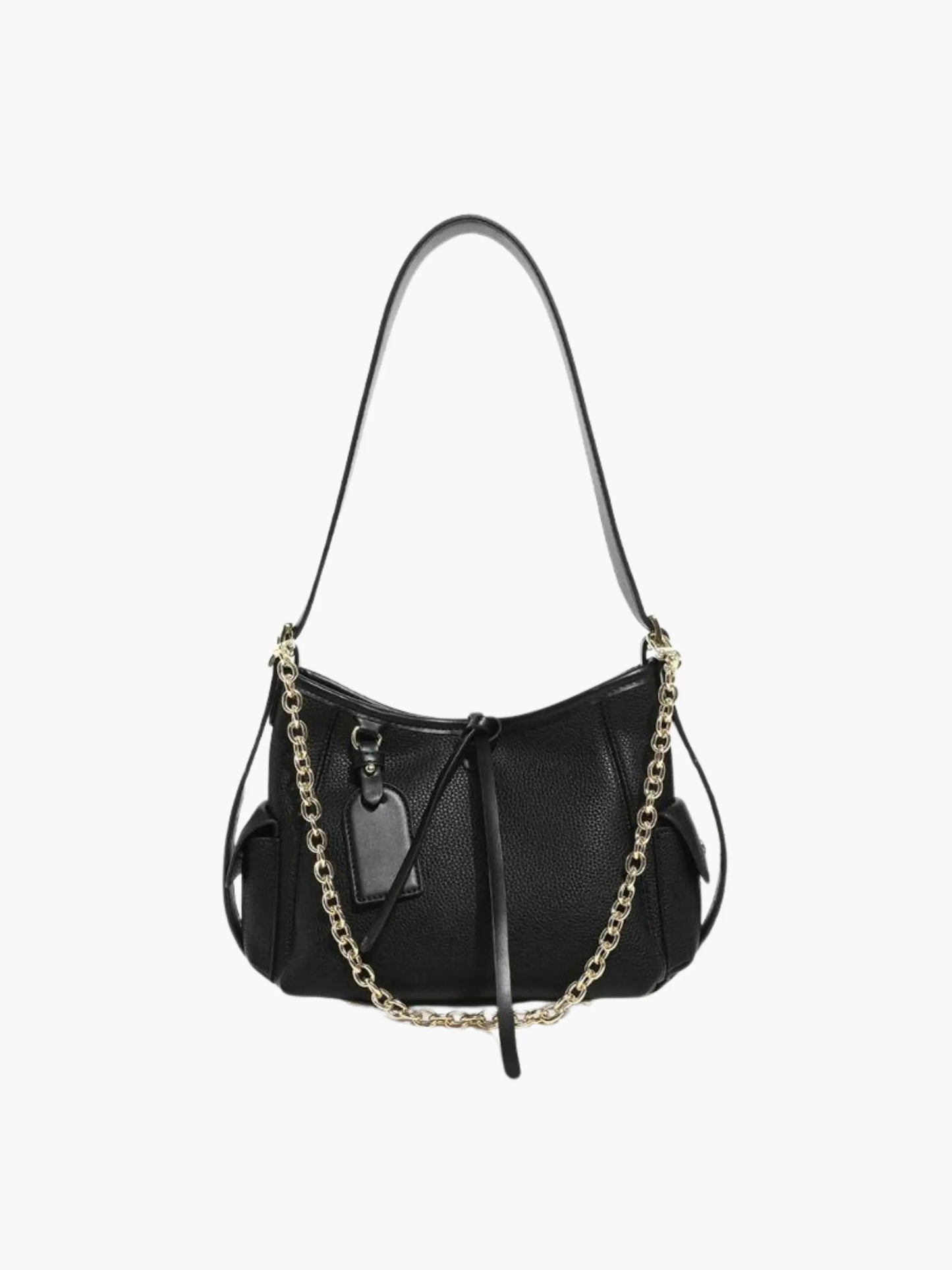 Leder Schultertasche Echtleder Schwarz mit Kettenakzent - Norvielle
