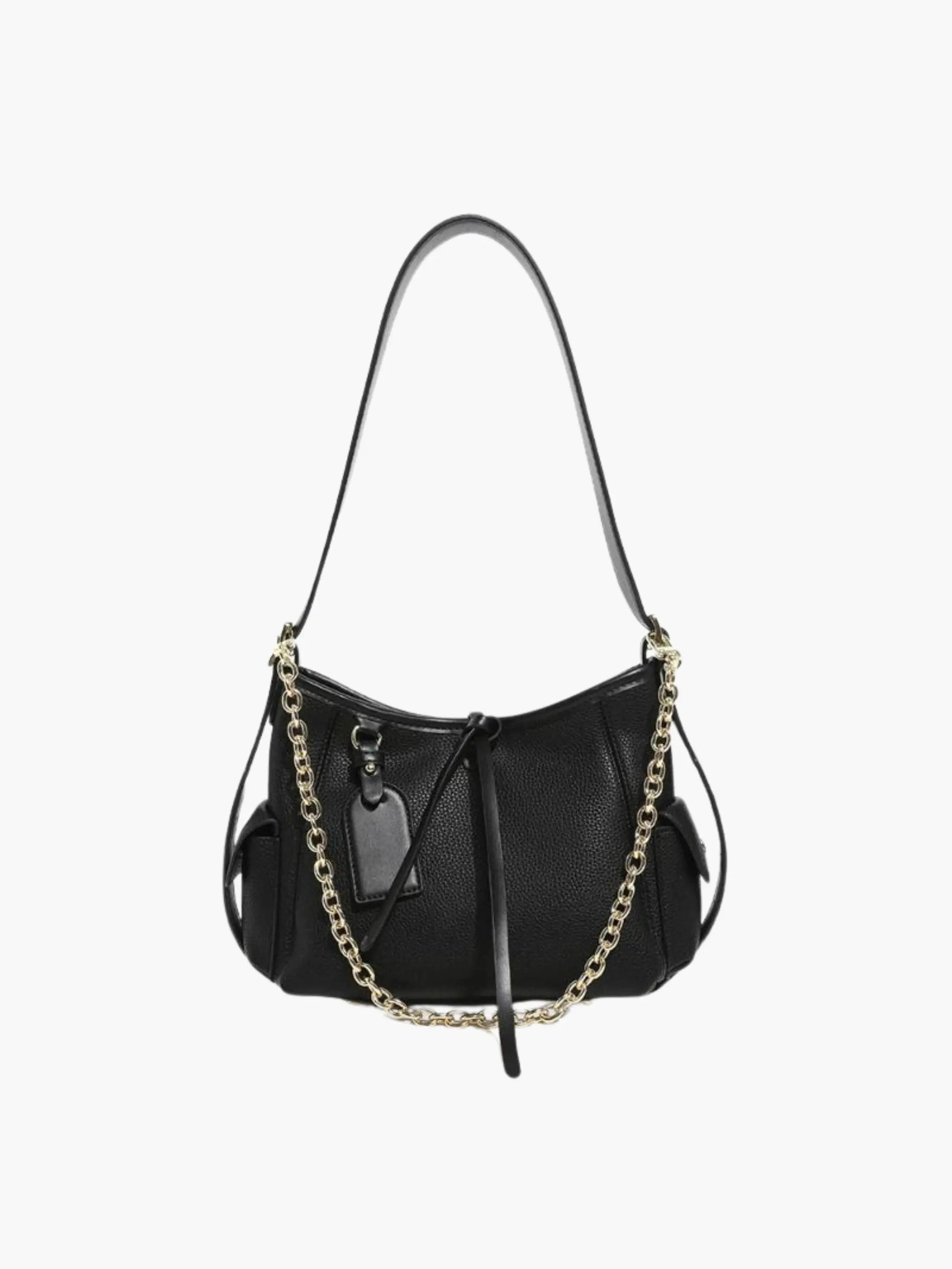 Leder Schultertasche Echtleder Schwarz mit Kettenakzent - Norvielle