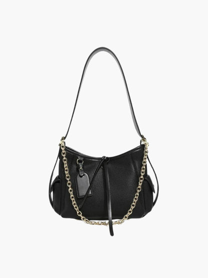 Leder Schultertasche Echtleder Schwarz mit Kettenakzent - Norvielle