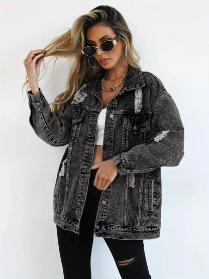 Damen Oversized Jeansjacke Groß Trendy