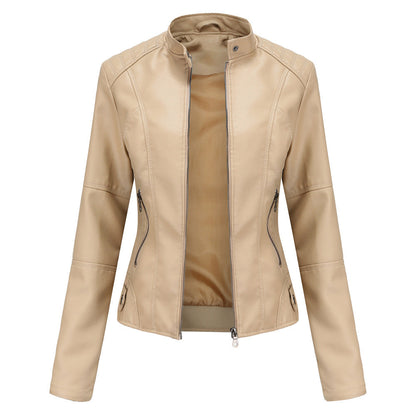 Damen Lederjacke Biker-Style Stehkragen