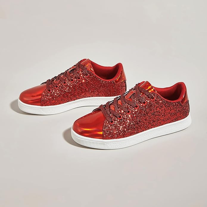 Damen Sneaker Glitzer Schnürschuhe