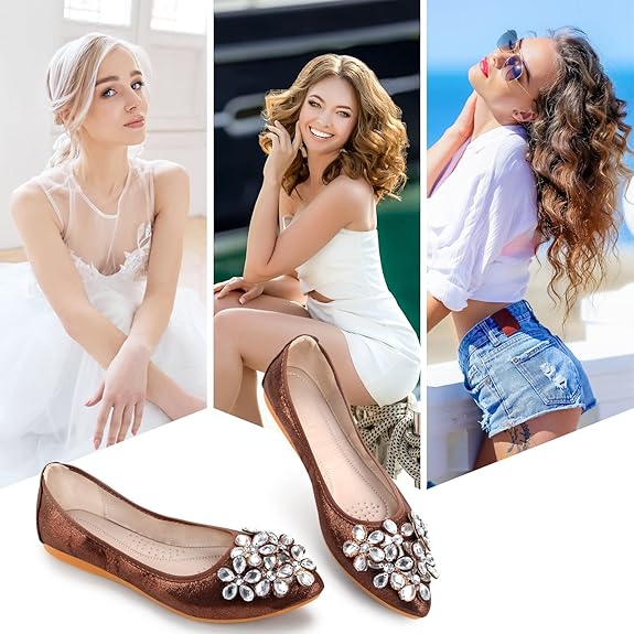 Ballerina Schuhe Flach mit Strass Schmuck Glitzernd