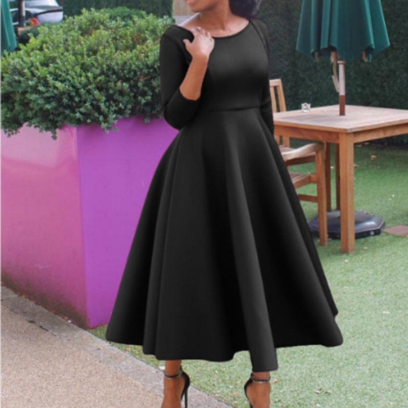 Damen Midi-Kleid Rundhals Einfach