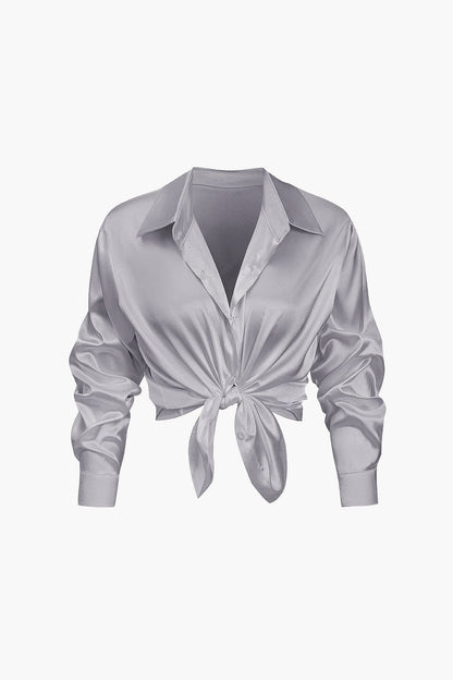 Damenbluse Langarm Seiden-Satin Elegante Bluse
