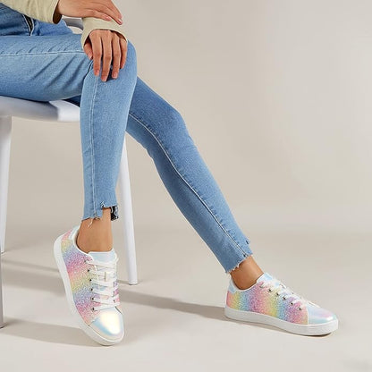 Damen Sneaker Glitzer Schnürschuhe