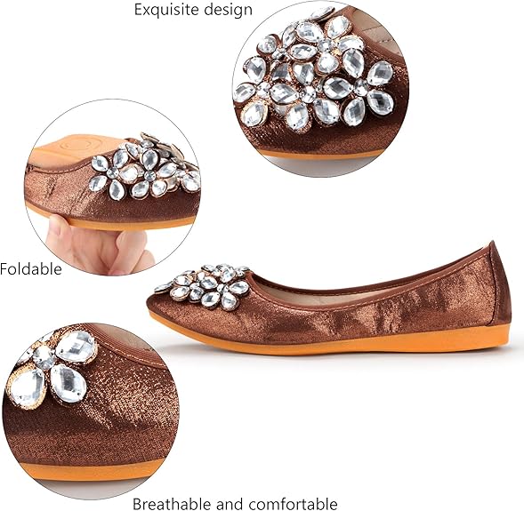 Ballerina Schuhe Flach mit Strass Schmuck Glitzernd