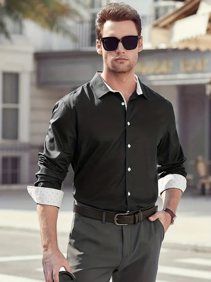 Herren Businesshemd Elegantes Design Kontrastkragen Weiss