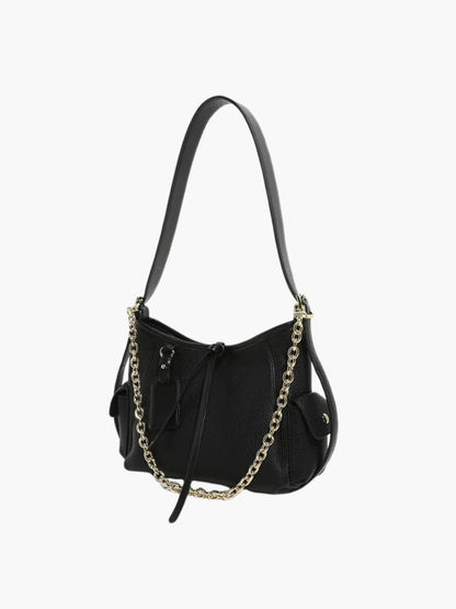 Leder Schultertasche Echtleder mit Kettenakzent