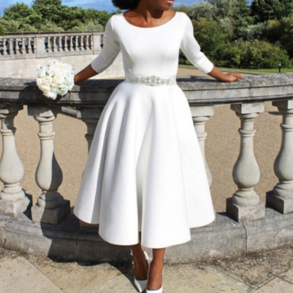 Damen Midi-Kleid Rundhals Einfach