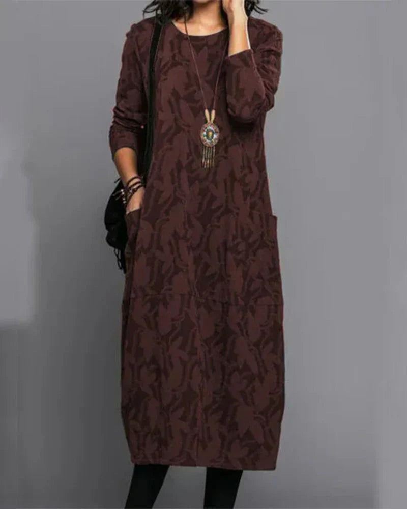 Damen Maxi-Winterkleid Langarm Mit Taschen