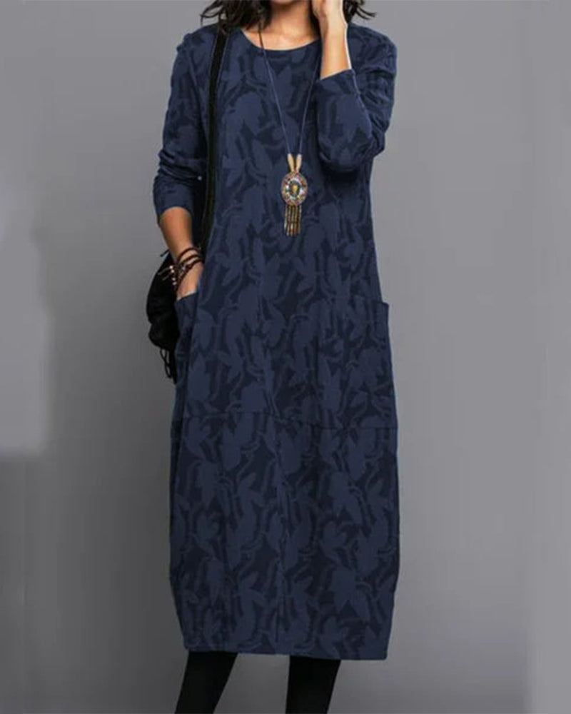 Damen Maxi-Winterkleid Langarm Mit Taschen