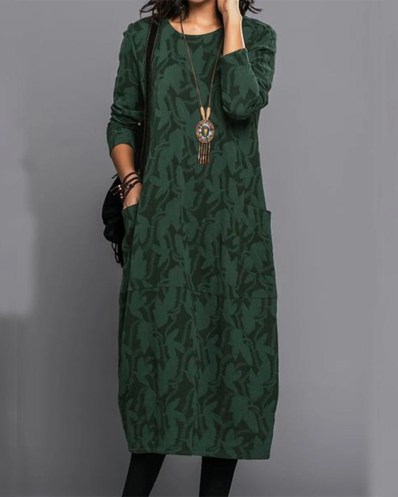 Damen Maxi-Winterkleid Langarm Mit Taschen - Norvielle