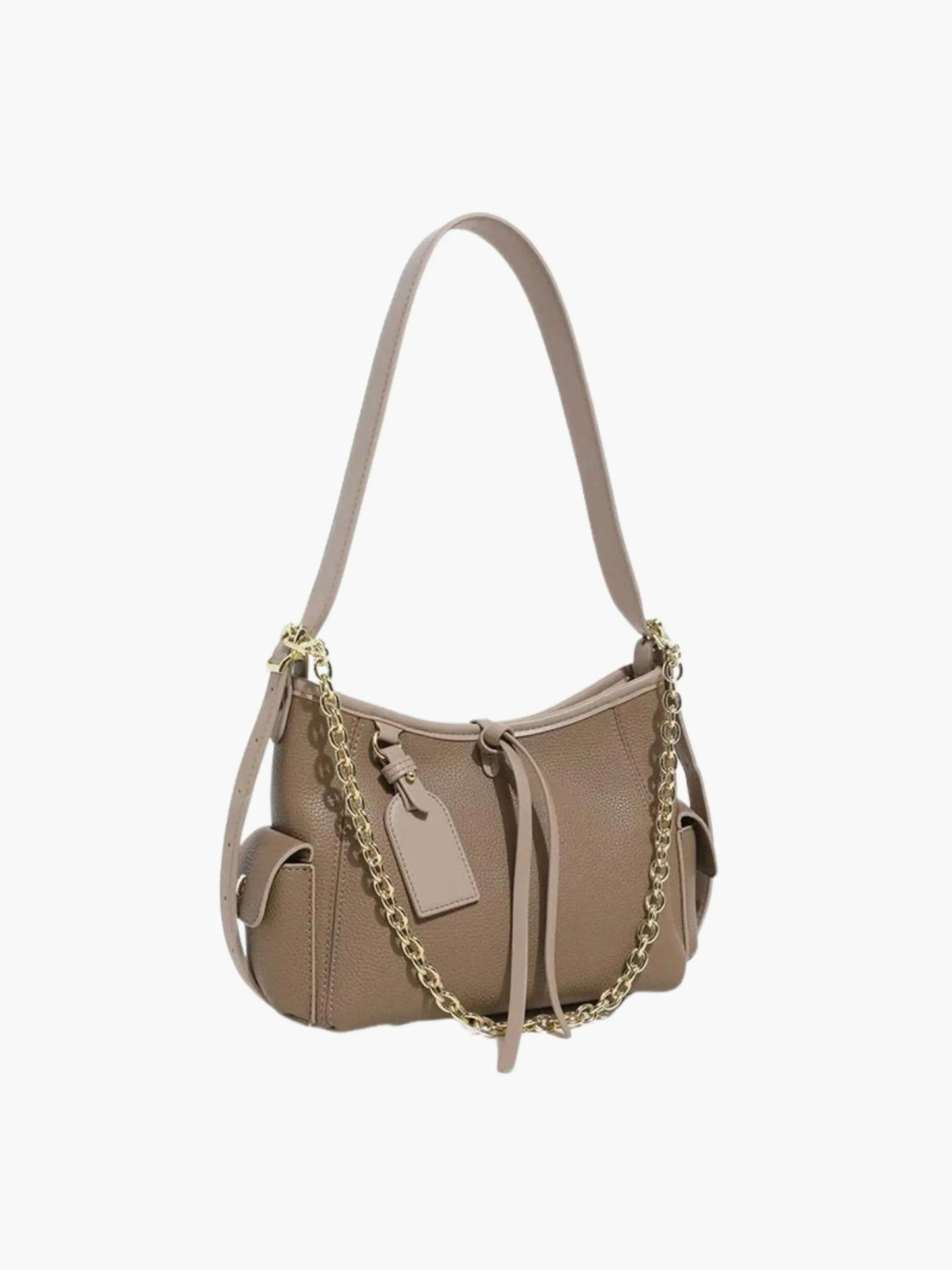 Leder Schultertasche Echtleder mit Kettenakzent