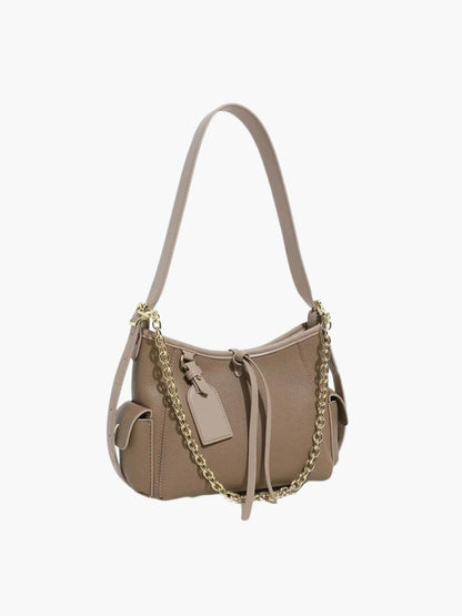Leder Schultertasche Echtleder mit Kettenakzent