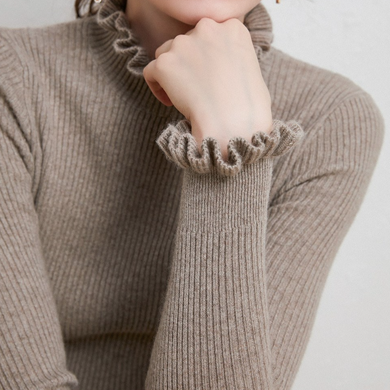 Damen Strickpullover Rollkragen Weich Rüschendetails ist bereits ein
