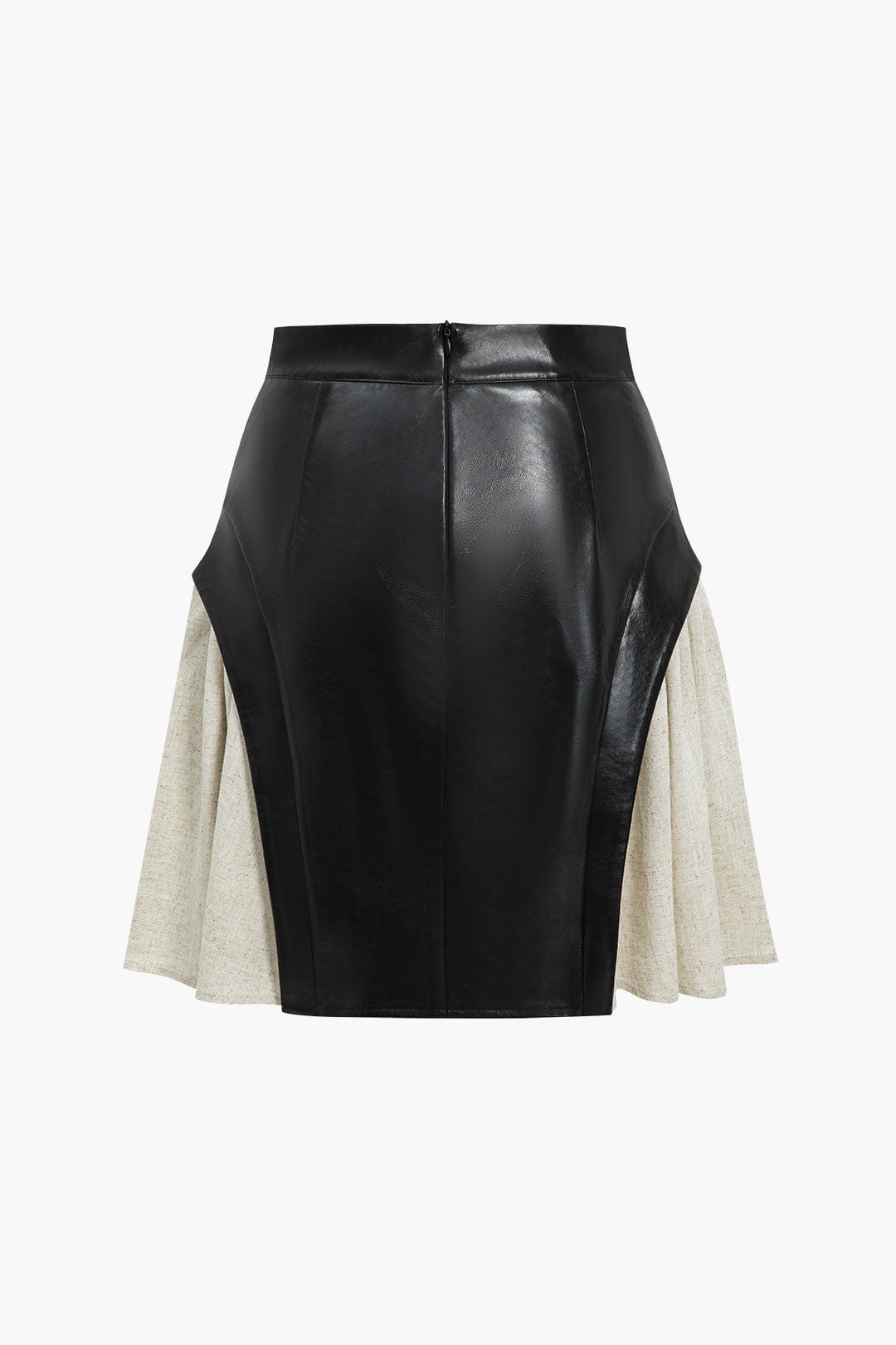 Damen Skaterrock High-Waist Kunstleder Kontrastfarben