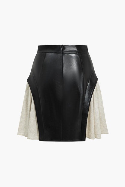 Damen Skaterrock High-Waist Kunstleder Kontrastfarben