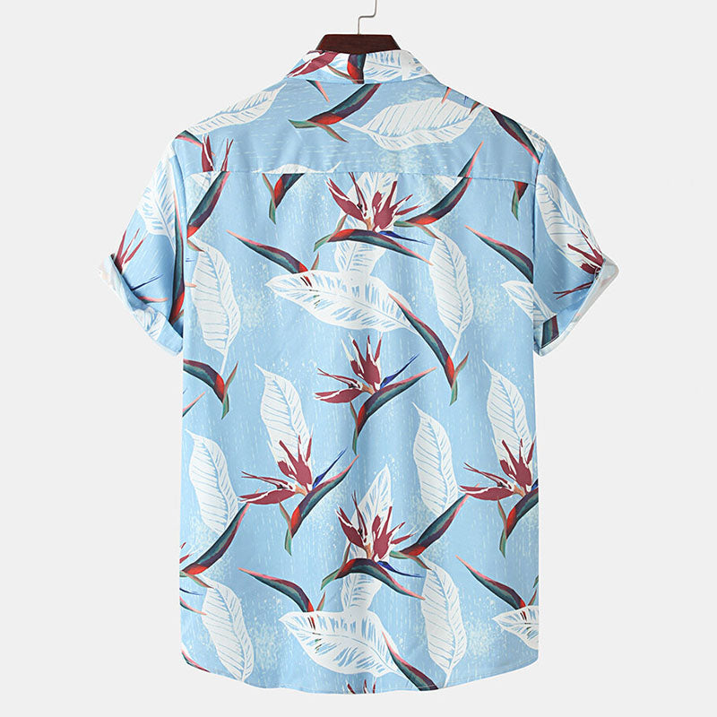 Herren Kurzarmhemd Blumenmuster Sommer Weiss
