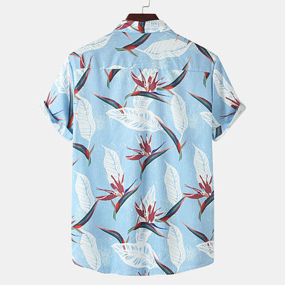 Herren Kurzarmhemd Blumenmuster Sommer Weiss