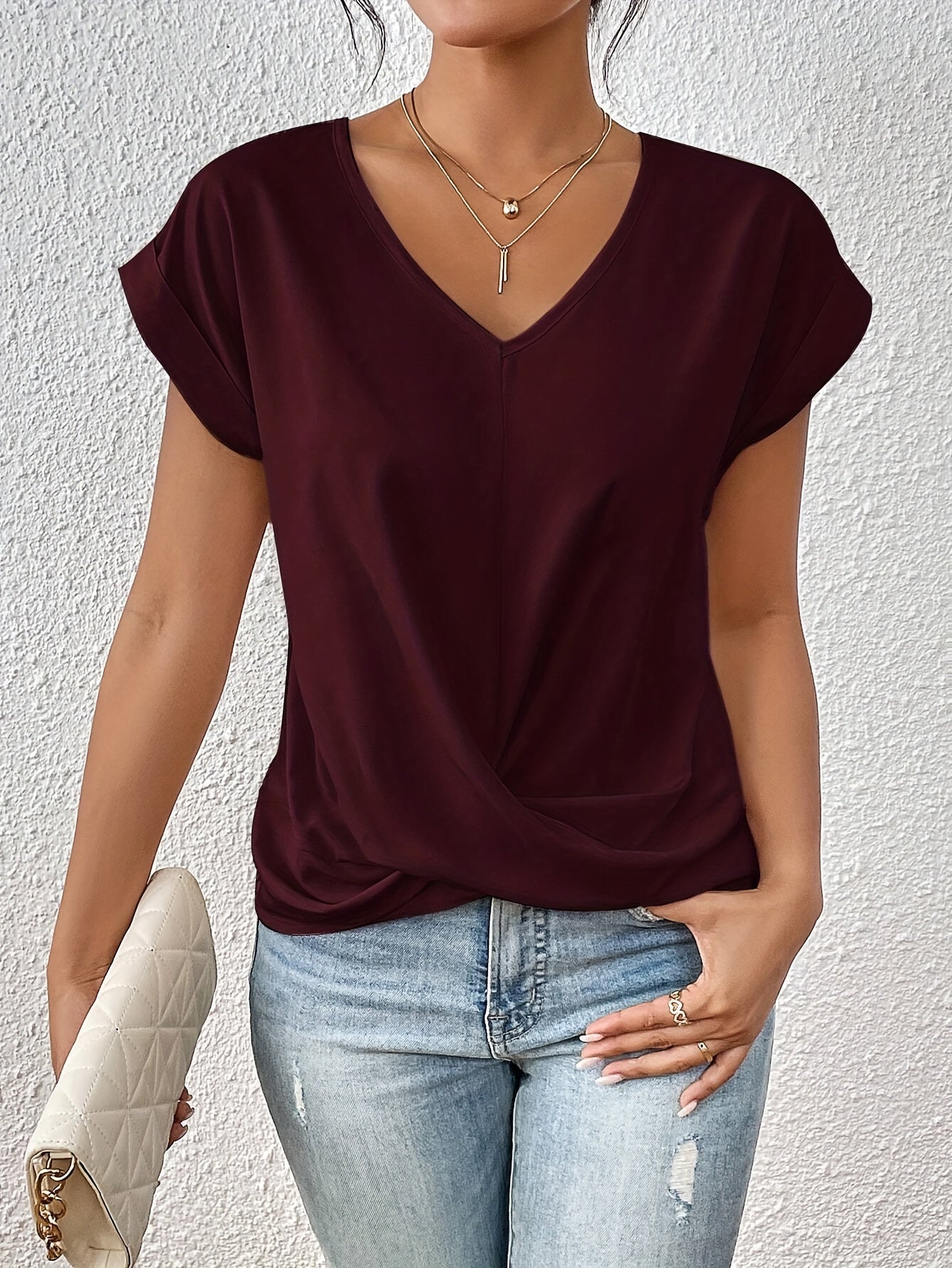 Damen T-Shirt Sweetheart-Ausschnitt Baumwolle Bequem
