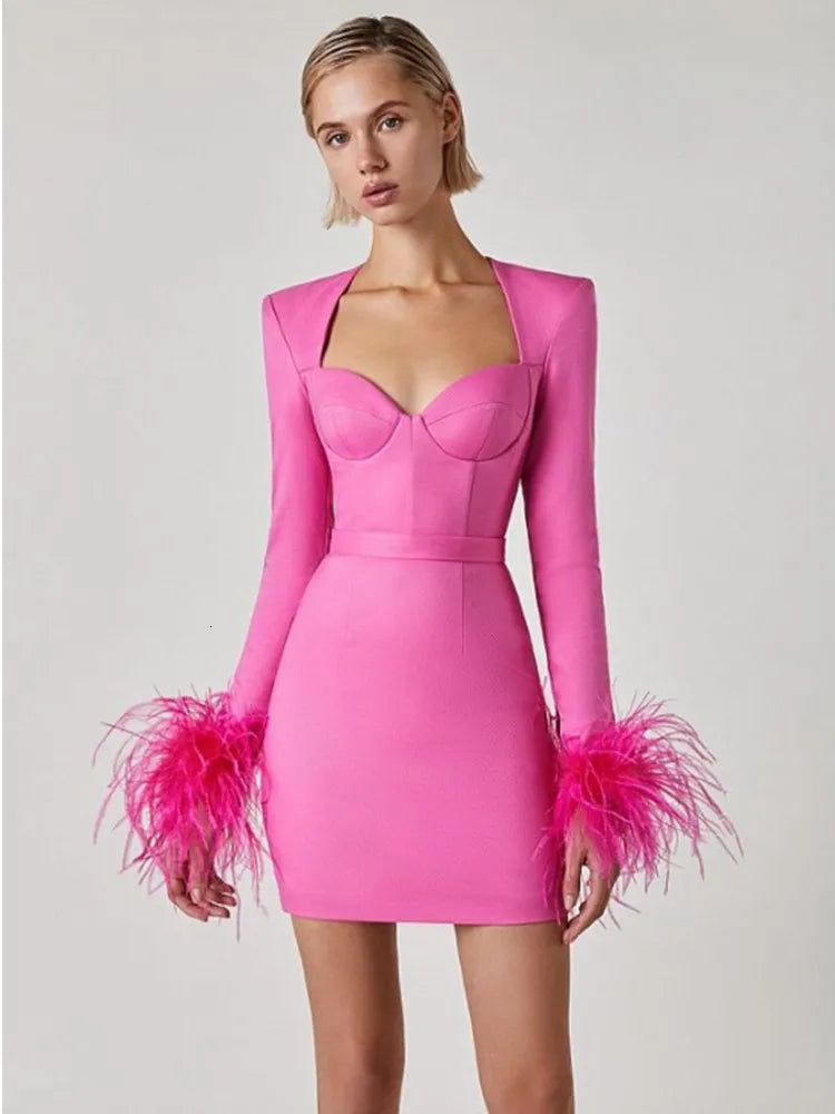 Damen Minikleid Elegant Mit Federdetails