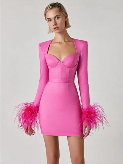 Damen Minikleid Elegant Mit Federdetails