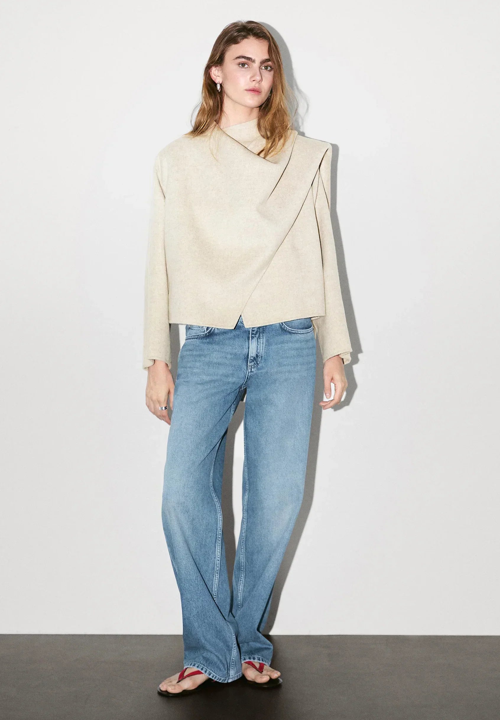 Damen Asymmetrischer Kurzmantel Wollmischung Schalkragen - Norvielle