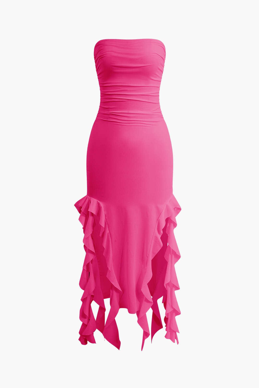 Damen Maxikleid Volant Rüschen Eleganz