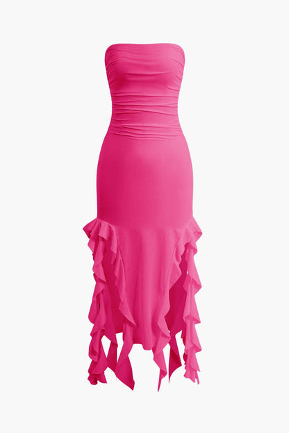 Damen Maxikleid Volant Rüschen Eleganz