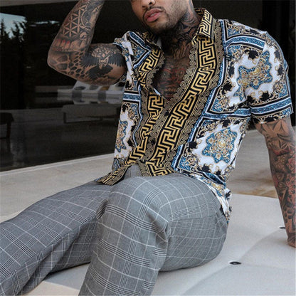 Herren Kurzarmhemd Relaxed Fit Print
