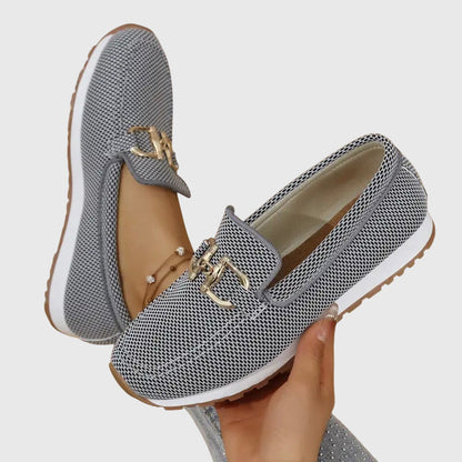 Damen Slip-On Loafer Schuhe Bequem Leder Braun