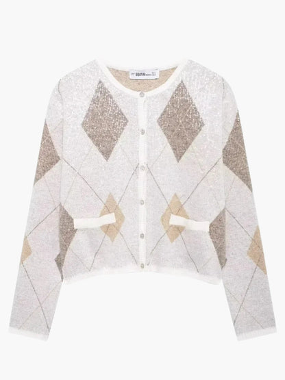 Damen Strickjacke Argyle Muster Pullover - Norvielle