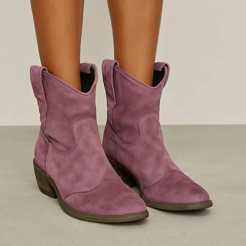 Damen Stiefeletten Western Look Leder Braun