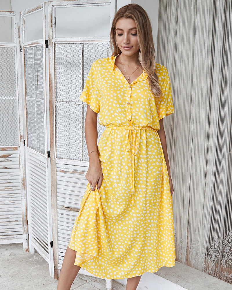 Damen Sommerkleid Kurzarm Elegant Kragen - Norvielle