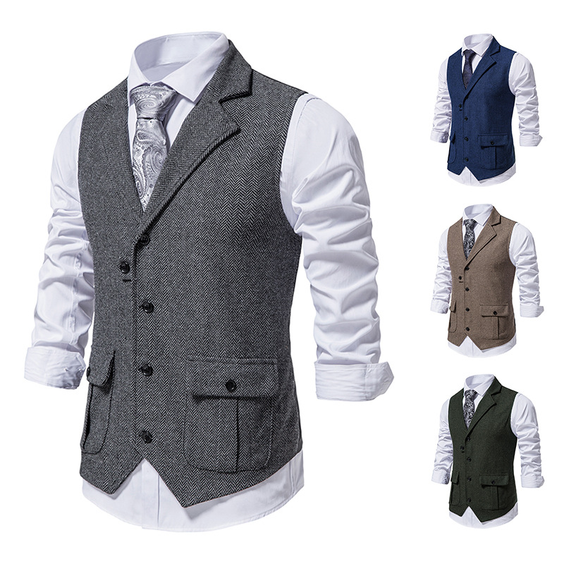 Herren Weste Elegant Baumwolle Mit Seitentaschen