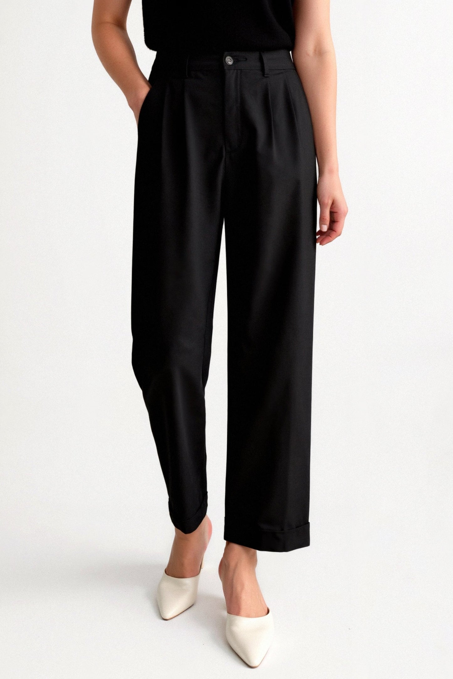Damen Slim-Fit-Hose Bundfalten Umschlag