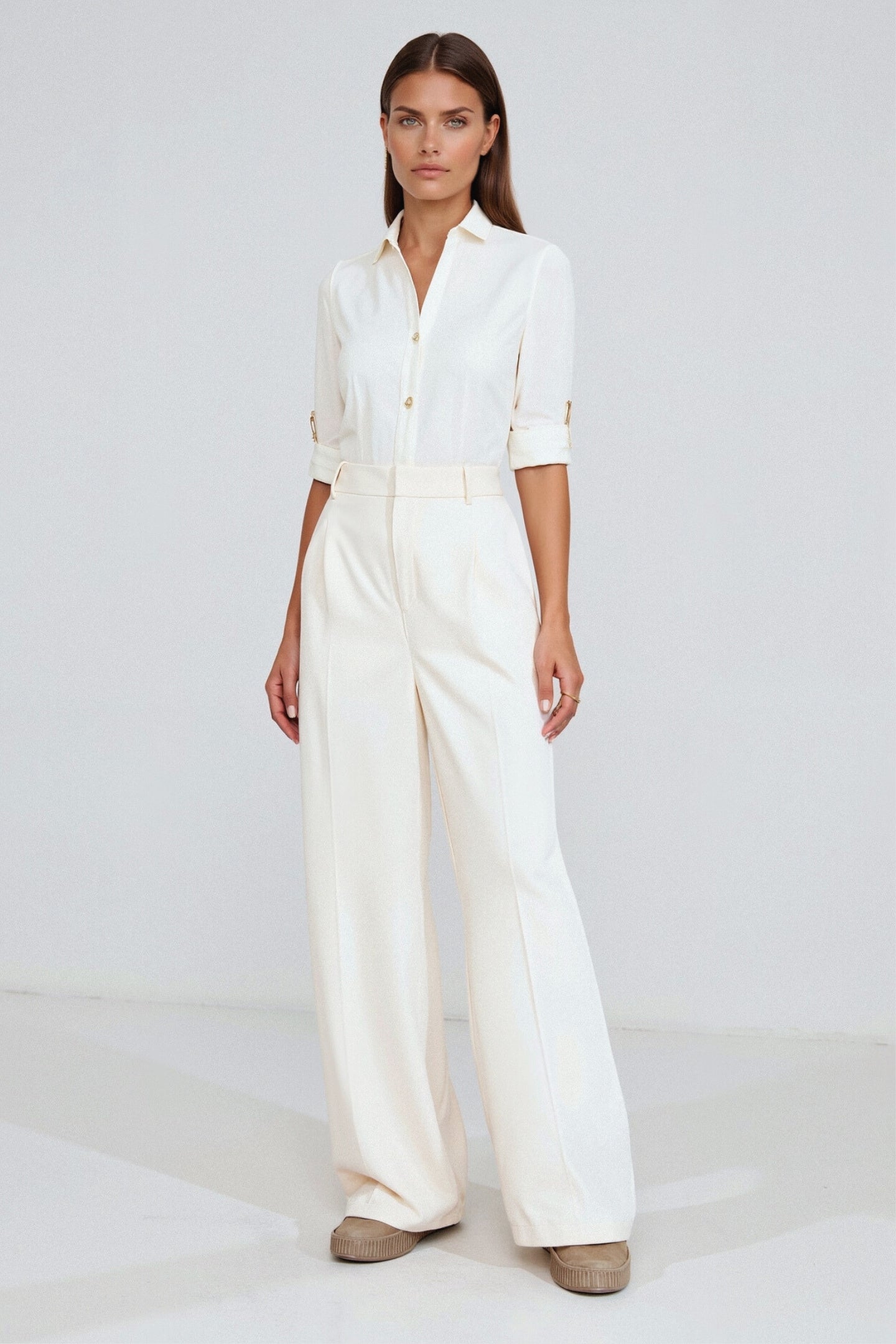 Damen Hose Weit Bequem mit Bundfalten