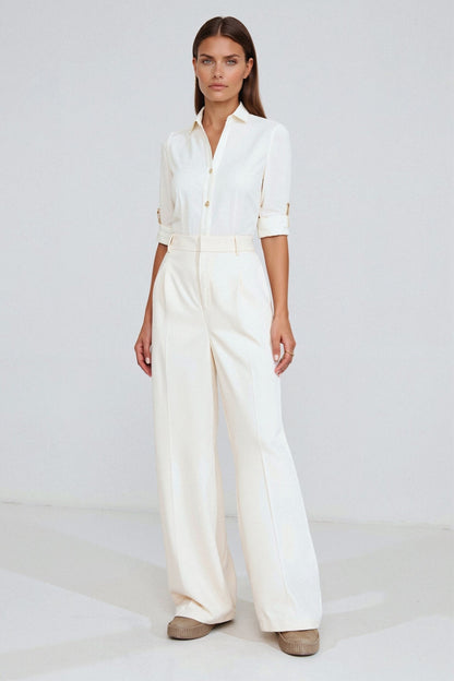 Damen Hose Weit Bequem mit Bundfalten