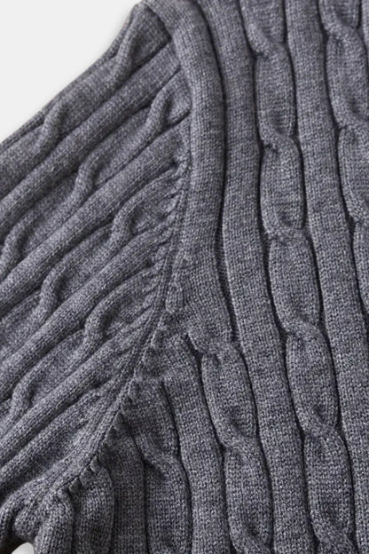 Damen Strickpullover Zopfmuster Reißverschluss