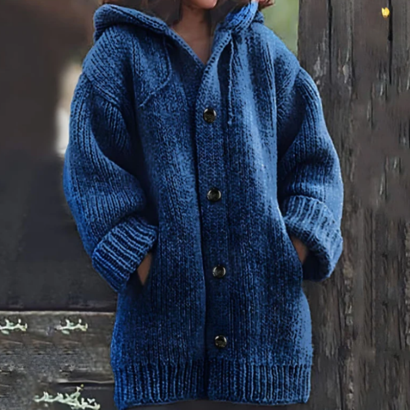 Große Damen Strickjacke Oversized mit Kapuze Warm