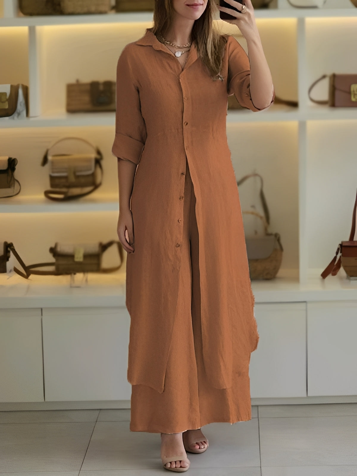 Damen Elegantes Langärmelhemd Set Zweiteiler