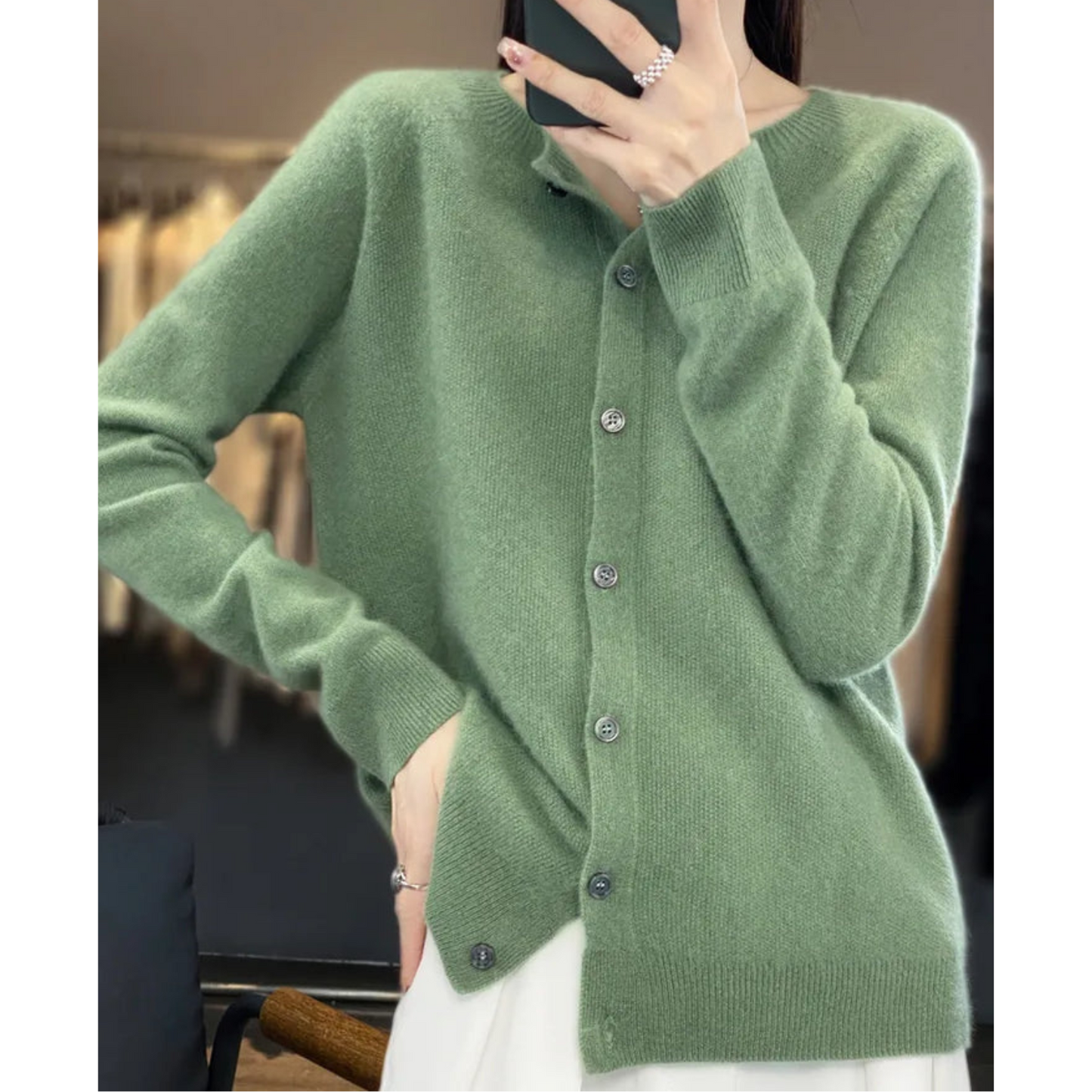 Damen Strickjacke Klassisch Knöpfe Elegance