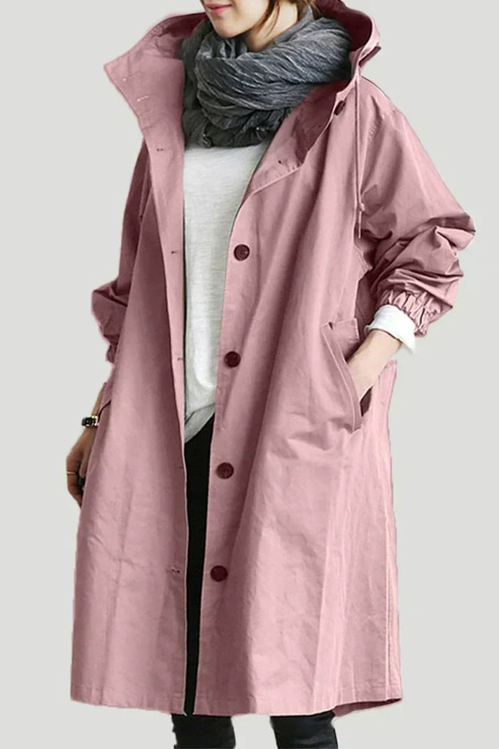 Damen Trenchcoat Wasserdicht Regenmantel mit Kapuze