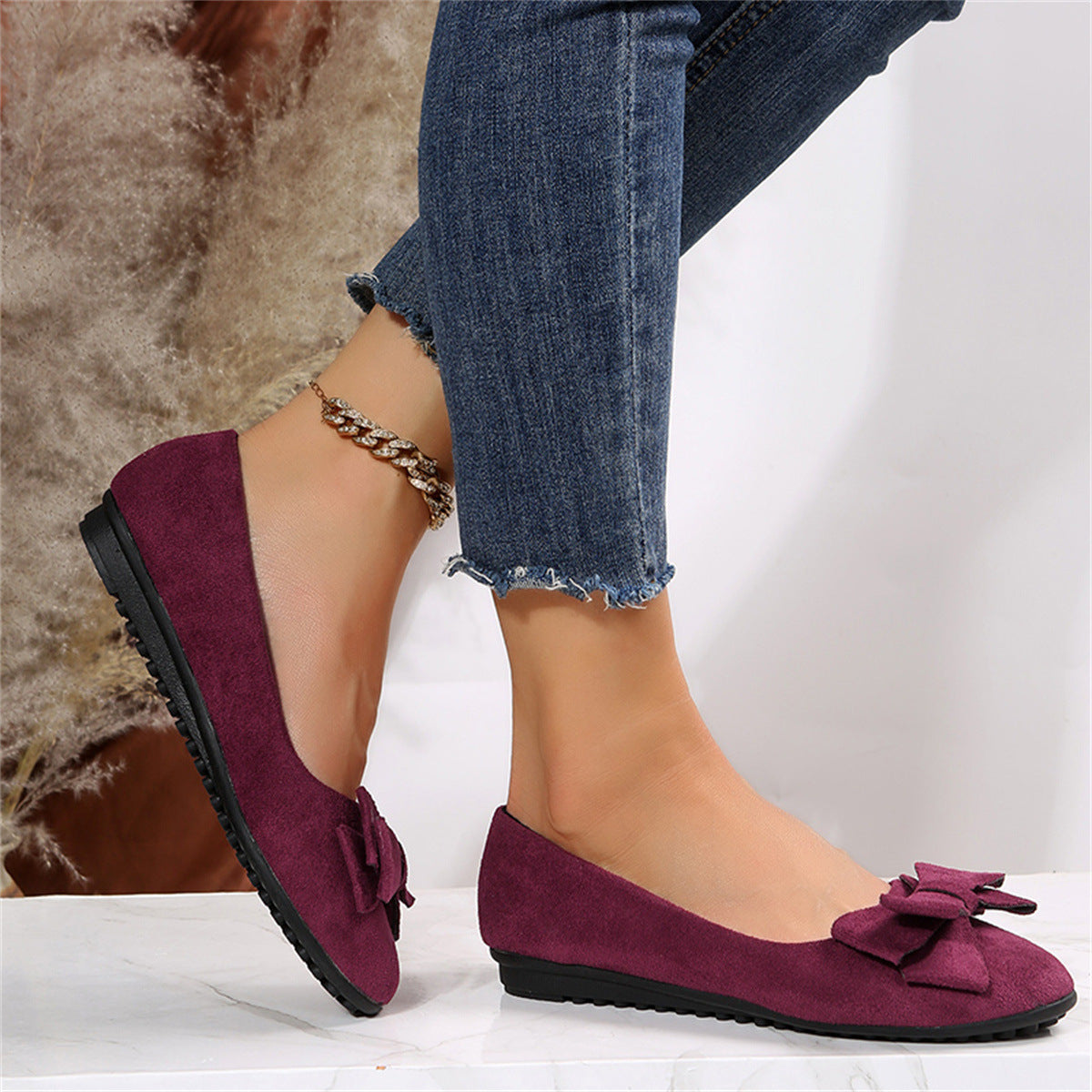 Damen Ballerinas Schleife Bequem Elegant