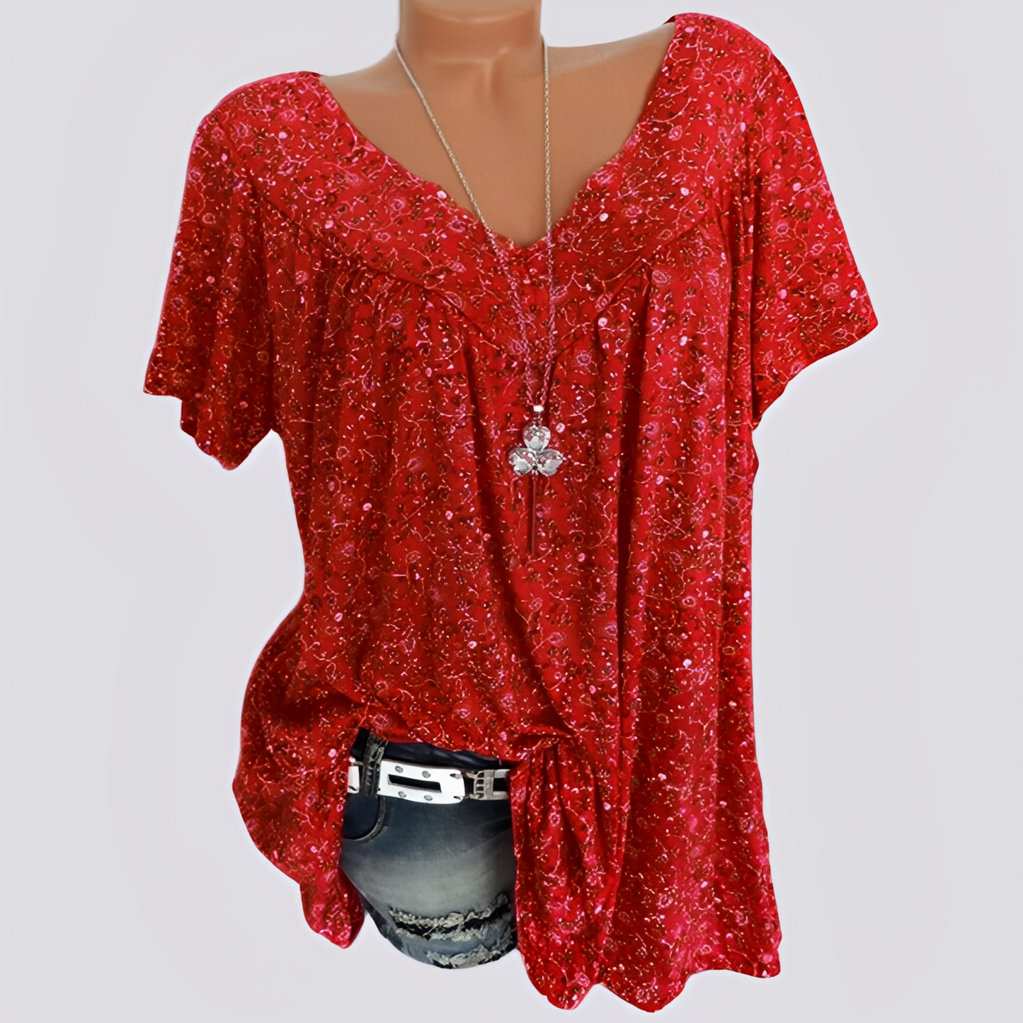 Damen Bluse Blumenmuster Lockere Passform Sommerweiß